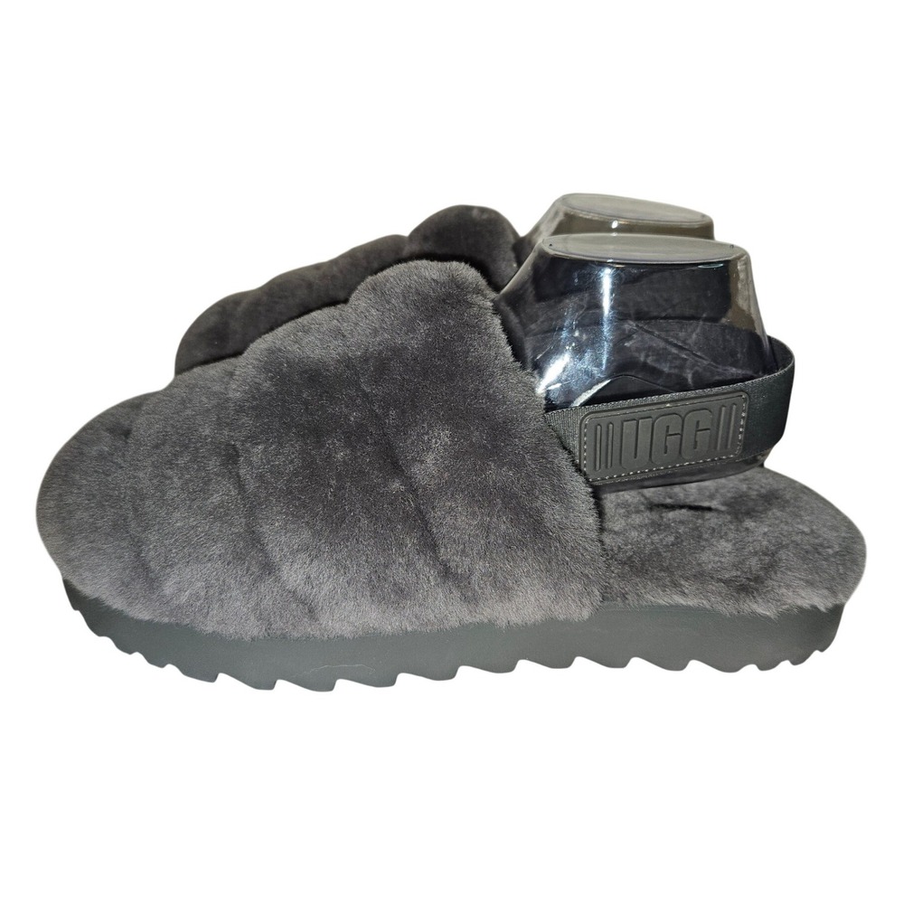 UGG Super Fluff Slipper Charcoal Grey Sheepskin Platform Slide‎ Size 11
